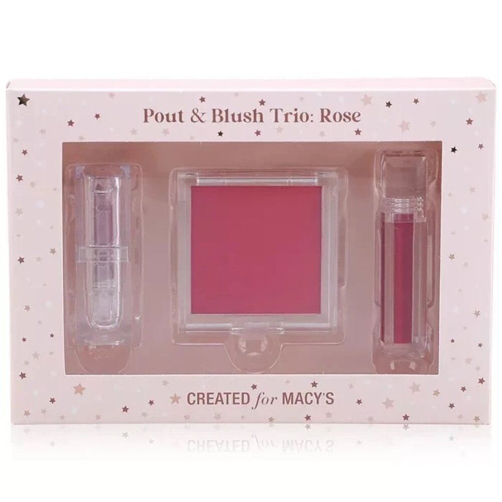 Macys Makeup Set Pout & Blush Trio Rose Pink 3 Pc Lipstick Lip Gloss